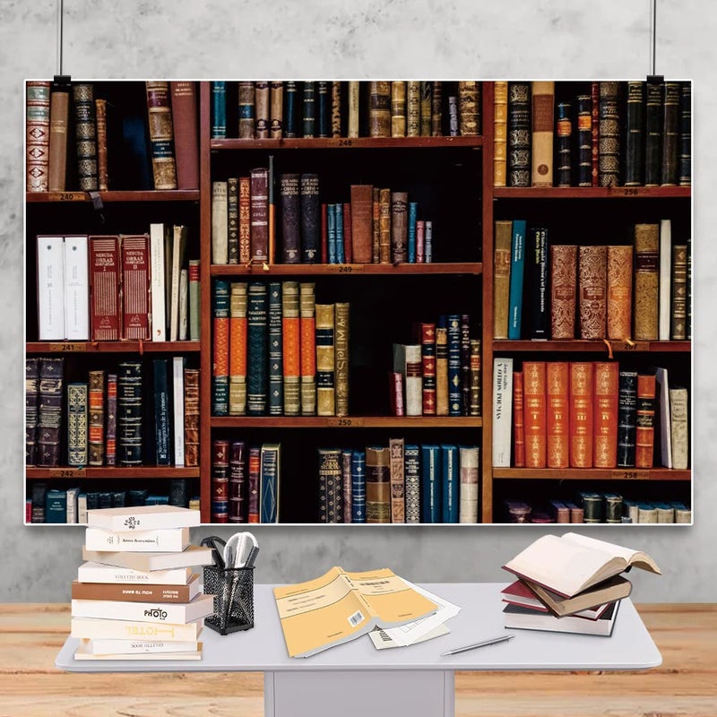DASHAN 7x5ft Polyester Bookshelf Backdrop Back to School Vintage Library Bookcase Online Teaching Office YouTube Video Antique Teacher Student Photography Background School Graduation Photo Prop - Image 1